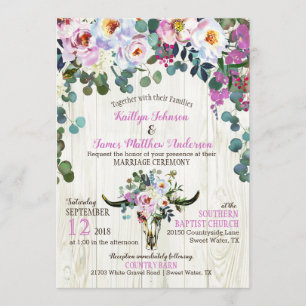 Invitation Boho Chic Longhorn Crâne de vache Mariage floral