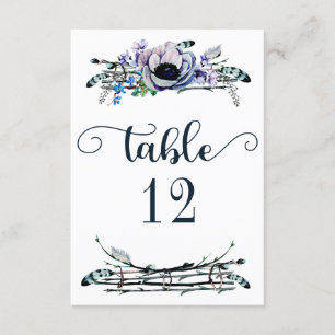 Invitation Boho Chic Mint & Navy Floral Table Numéro Siège