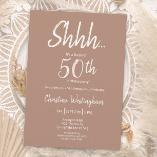 Invitation Boho Chic Mocha Cream Surprise 50e Anniversaire