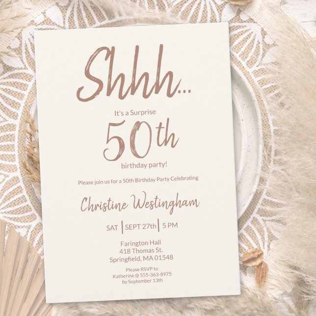 Invitation Boho Chic Mocha Cream Surprise 50th Birthday (Créateur téléchargé)