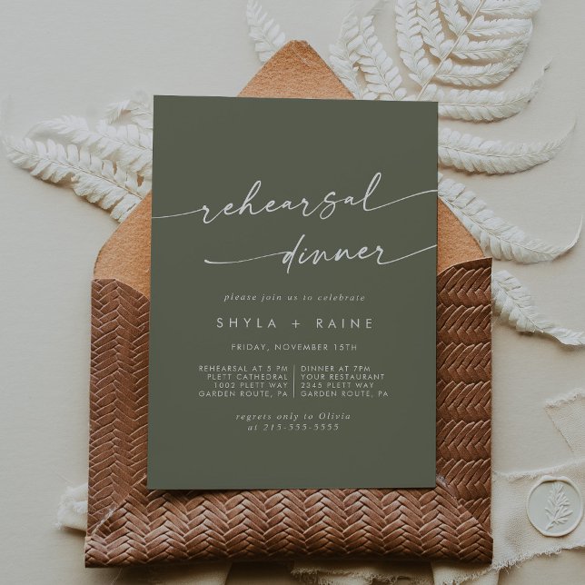 Invitation Boho Chic Olive Green Dîner de répétition Mariage (Créateur téléchargé)