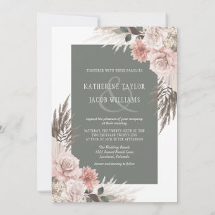 Invitation Boho Chic Pampas Grass Sage Vert Floral Mariage