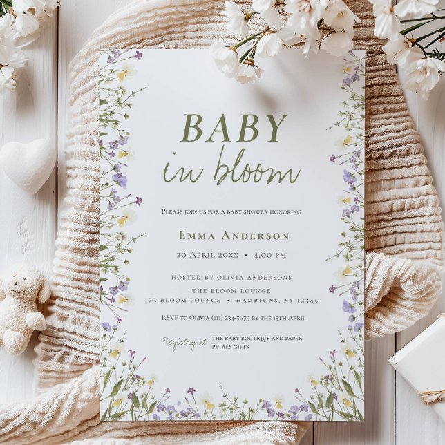 Invitation Boho Chic Petit Baby shower Fleur sauvage (Créateur téléchargé)