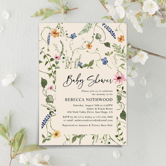 Invitation Boho Chic Petit Fleur sauvage Baby shower Boho Bei (Créateur téléchargé)