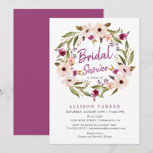 Invitation Boho Chic Plum Flowers Douche nuptiale