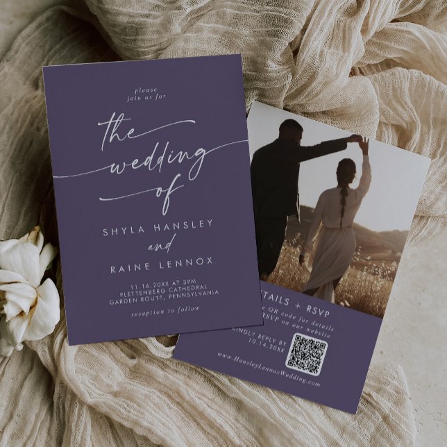 Invitation Boho Chic Plum Purple Photo QR Code Mariage (Créateur téléchargé)