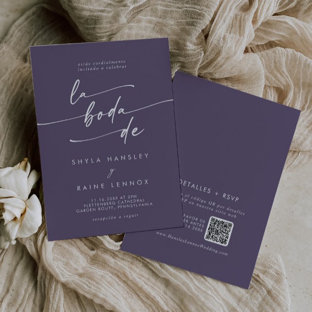 Invitation Boho Chic Plum Purple QR Code Espagnol Mariage (Créateur téléchargé)
