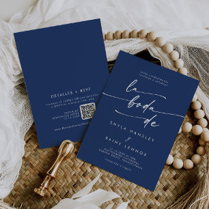 Invitation Boho Chic Royal Blue QR Code Mariage espagnol