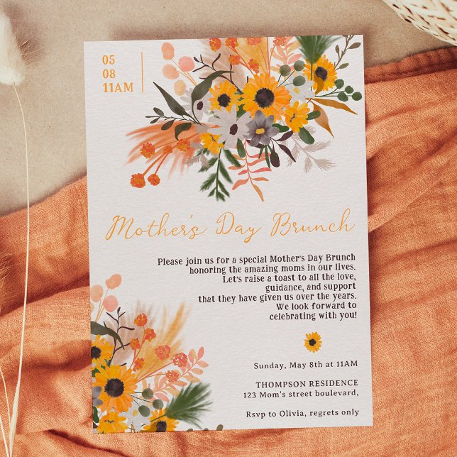 Invitation Boho chic rustique tournesol orange fête des mères (Créateur téléchargé)