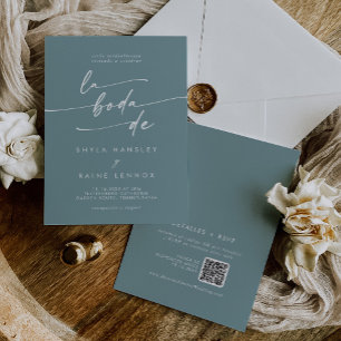 Invitation Boho Chic Seafoam Turquoise QR Code Mariage espagn