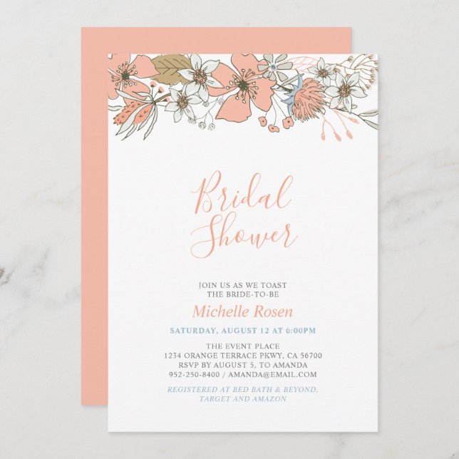 Invitation Boho Chic Spring Floral Wedding shower Invi (Devant / Derrière)