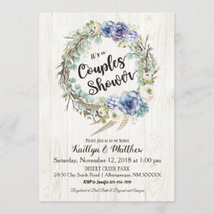 Invitation Boho Chic Succulent Eucalyptus Couples Douche