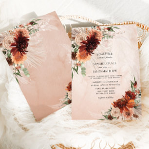 Invitation Boho Chic Terracotta Floral Pampas Grass Mariage