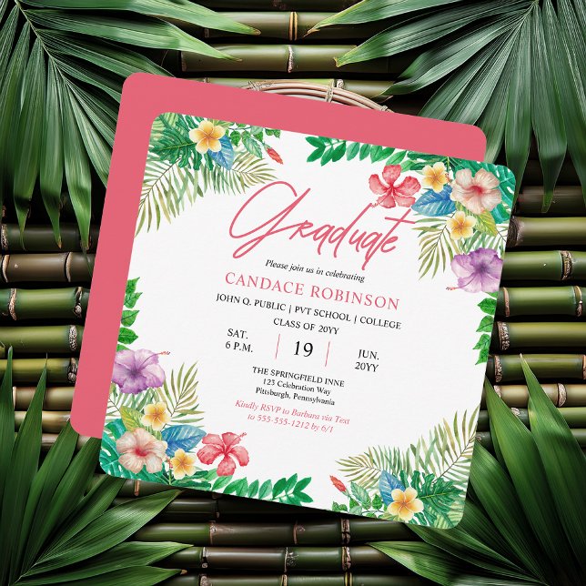 Invitation Boho Chic Tropical Hibiscus Graduation Party (Boho Chic Tropical Hibiscus Graduation Party Invitations - Print | Digital Download)