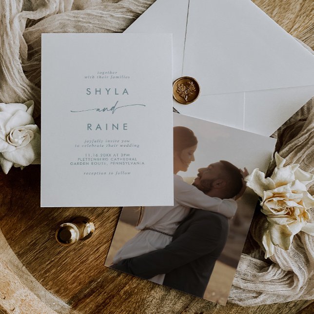 Invitation Boho Chic Turquoise et blanc Décontracté Mariage p (Créateur téléchargé)