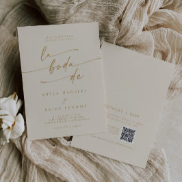 Invitation Boho Chic Vintage Gold QR Code Mariage espagnol