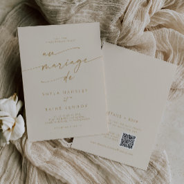 Invitation Boho Chic Vintage Gold QR Code Mariage français
