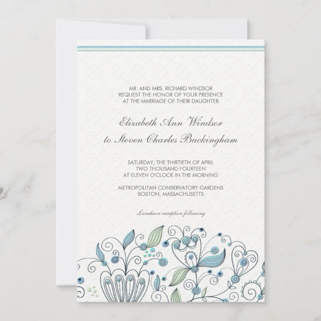 Invitation BOHO Chic Whimsical Garden Wedding Blue (Devant)