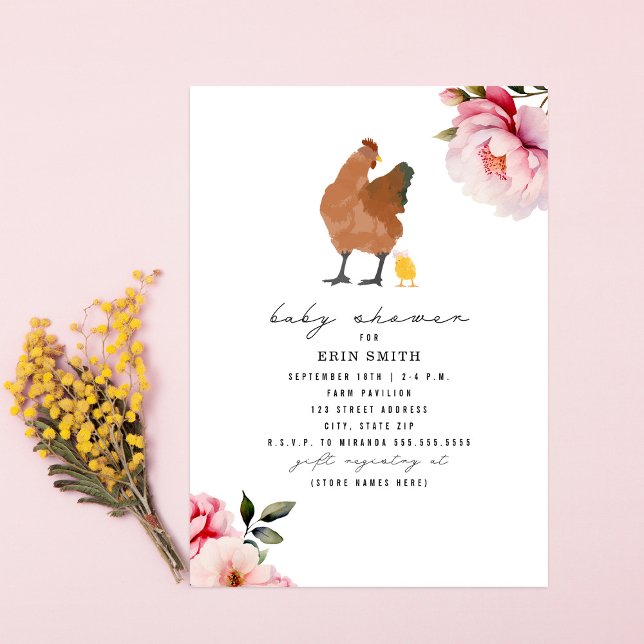 Invitation Boho Chicken Mama fille Baby shower floral (Créateur téléchargé)