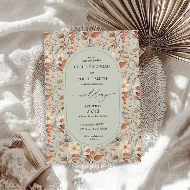 Invitation Boho chute aquarelle terre cuite sauge fleurs sauv (Boho fall watercolor terracotta sage wild flowers invitation)
