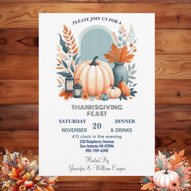 Invitation Boho Citrouille Feuilles Automne Flora Thanksgivin (Boho Pumpkin Leaf Autumn Flora Thanksgiving Feast Invitation)