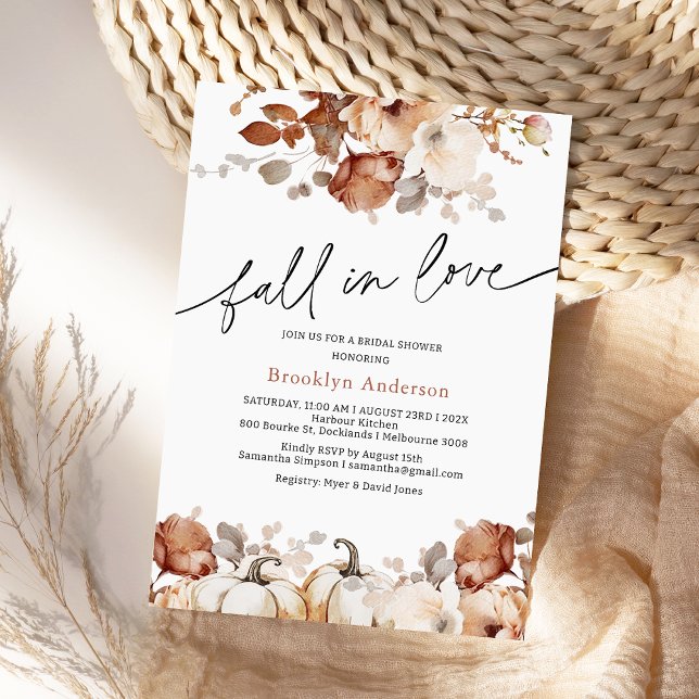 Invitation Boho Citrouille Floral Chute En Amour Fête des mar (Boho Floral Fall In Love Bridal Shower Invitation, Pumpkins, Autumn Foliage, Fall Bridal Shower )