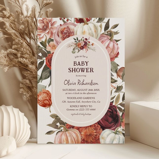 Invitation Boho Citrouille Floral Fall Baby shower (Créateur téléchargé)