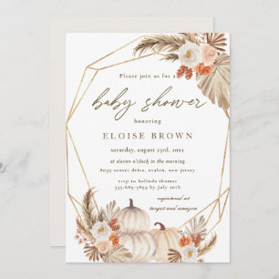 Invitation Boho Citrouille Pampas Grass Baby shower Floral In