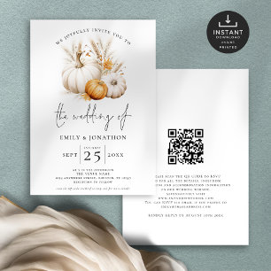 Invitation Boho Citrouille Pampas QR Code Mariage de automne