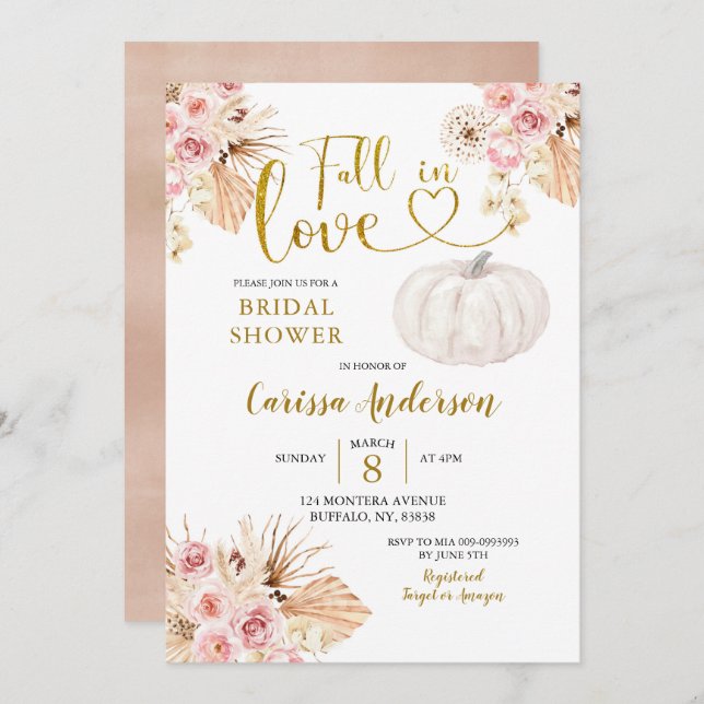 Invitation Boho Citrouille Tombe Dans L'Amour Nuptiale Douche (Devant / Derrière)