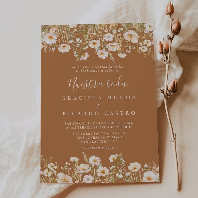 Invitation Boho classique Blush Fleur sauvage Nuestra Boda Ma (Créateur téléchargé)