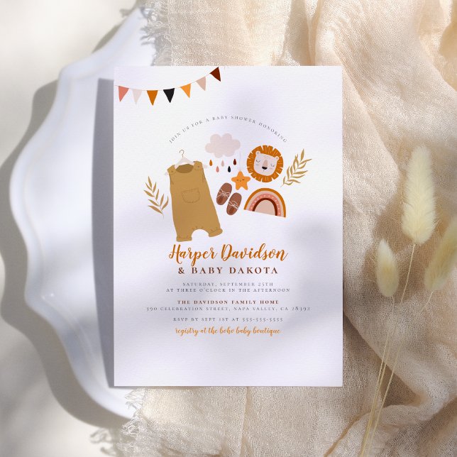 Invitation Boho Clothes & mignon Rainbow Orange Baby shower g (Créateur téléchargé)