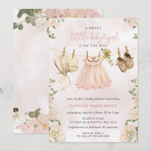 Invitation Boho Clothesline floral Baby shower fille