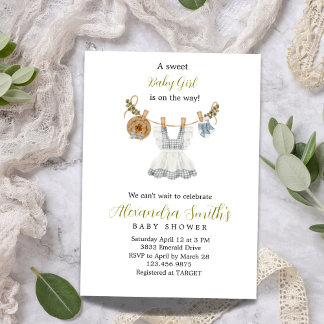 Invitation Boho Clothesline Girl bleu blanc et vert