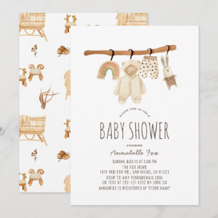 Invitation Boho Clothesline Sexe Baby shower neutre