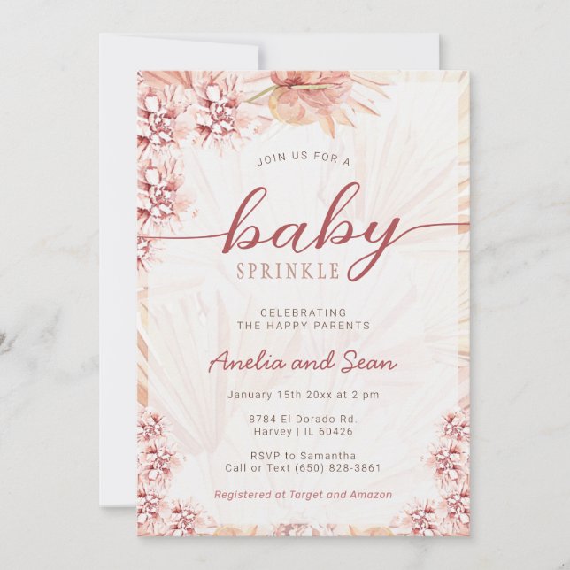 Invitation Boho Coed Bébé Parsemer Beige Tan Genre Neutre (Devant)