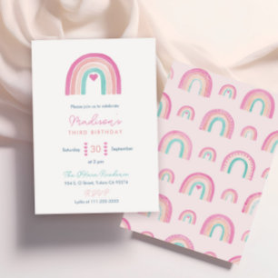 Invitation Boho coloré Rainbow Hearts Fille fête d'anniversai