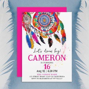Invitation Boho Coloré Rêve Rose Attrapeur Anniversaire Aquar