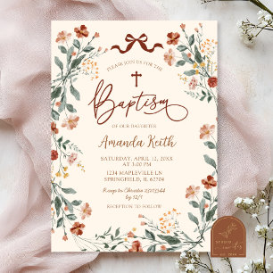Invitation Boho Coquette Fleur sauvage Baptême