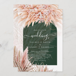 Invitation Boho Coral Pampas Grass Green Mariage