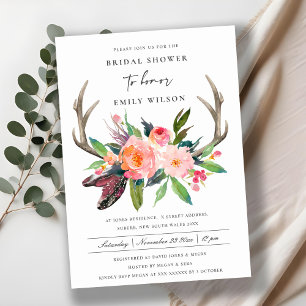 INVITATION BOHO COUNTRY BLUSH ANTLER FÊTE DES MARIÉES FLORALE