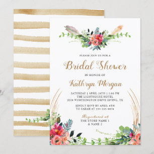 Invitation Boho Country Floral Aquarelle Flore Fête des marié