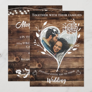 Invitation Boho Country Rustic Wood Photo Mariage