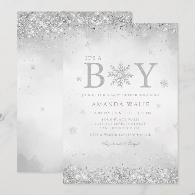 Invitation Boho Cute Aquarelle Bleu C'est un Baby shower garç (Devant / Derrière)