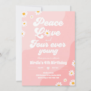 Invitation Boho Daisy 4e anniversaire Paix Amour Quatre Ever 