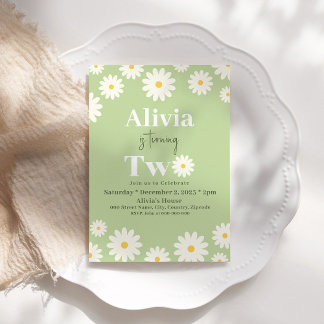 Invitation Boho Daisy Deux Floral Green Bohemian 2e Anniversa
