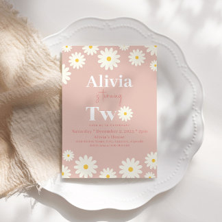 Invitation Boho Daisy Deux Floral Pink Bohemian 2e Anniversai