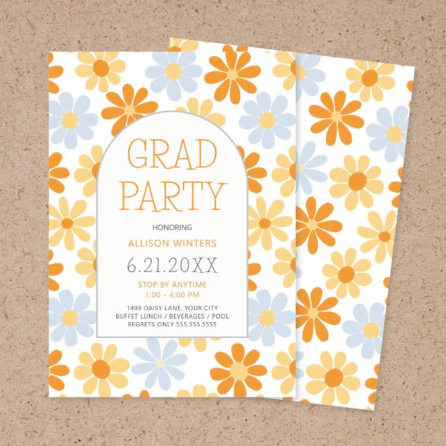 Invitation Boho Daisy Open House Grad Party (Créateur téléchargé)