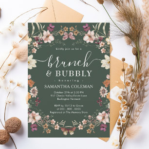 Invitation Boho Dark Green Brunch et Fête des mariées Bubbly