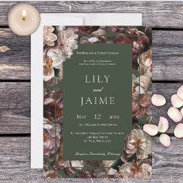 Invitation Boho Dark Peony Flowers Moderne Mariage Sage